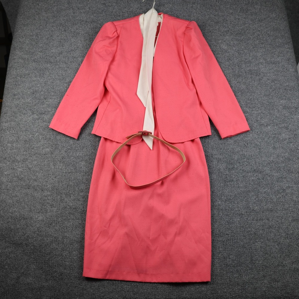 Vintage The Jones Girl Dress Jacket Set Womens 8 Pink‎ Belted Made in USA 80s